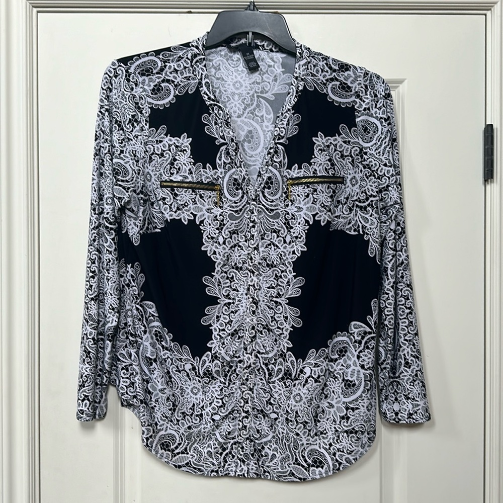 Inc International Concepts Printed Split-Neck Top… - image 1